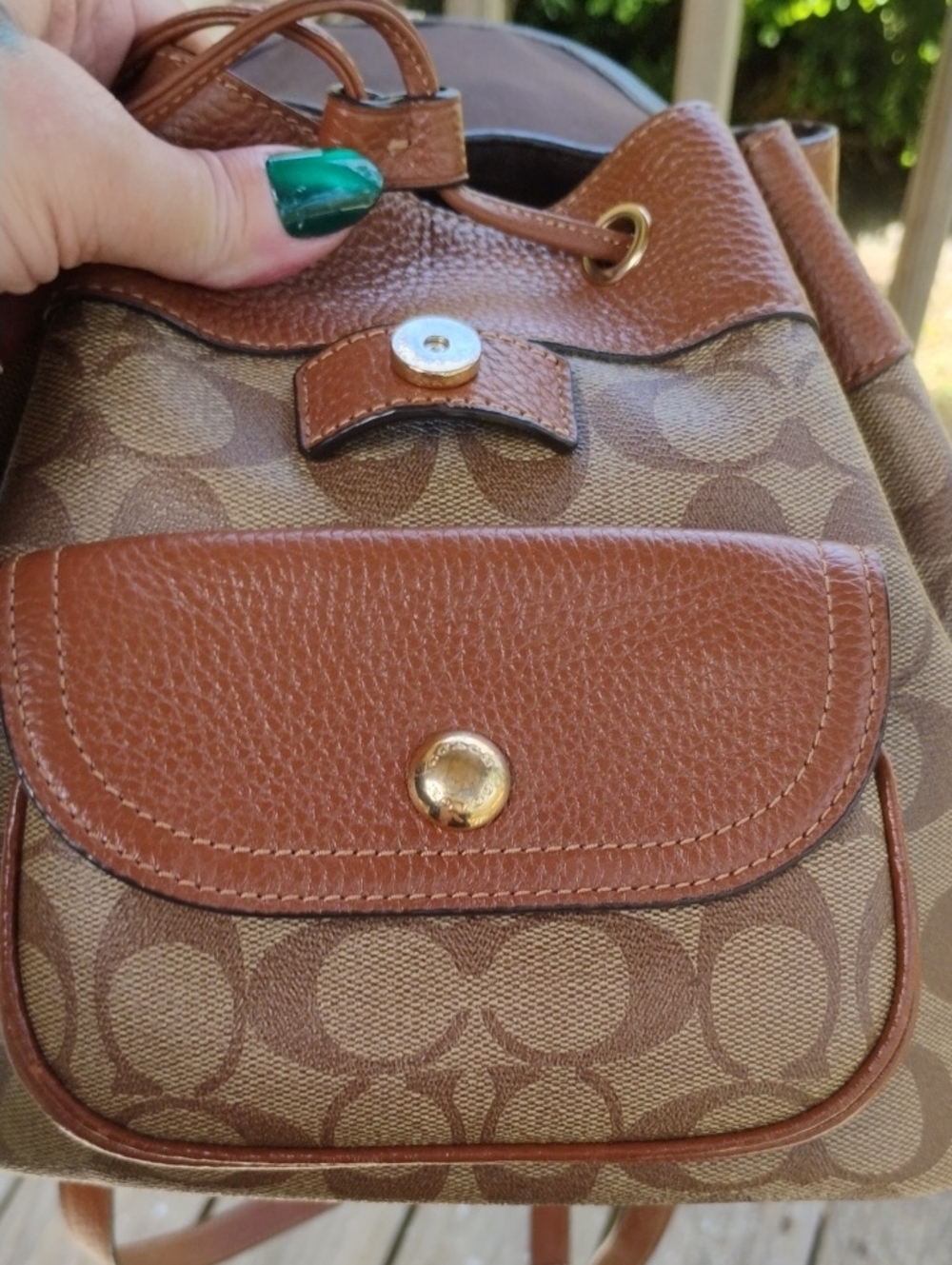 Coach Tan/Brown Signature Canvas Mini Backpack with Leather Trim - Picture 8 of 11